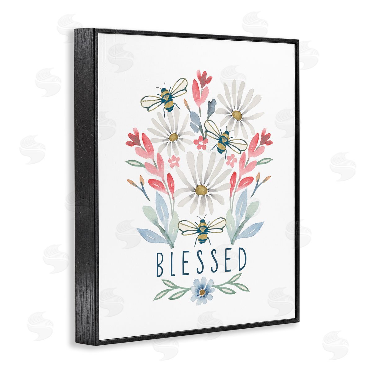Blessed Floral Sprigs Black Frame Print Wall Art, Home Decor by Blue Chair Blessing