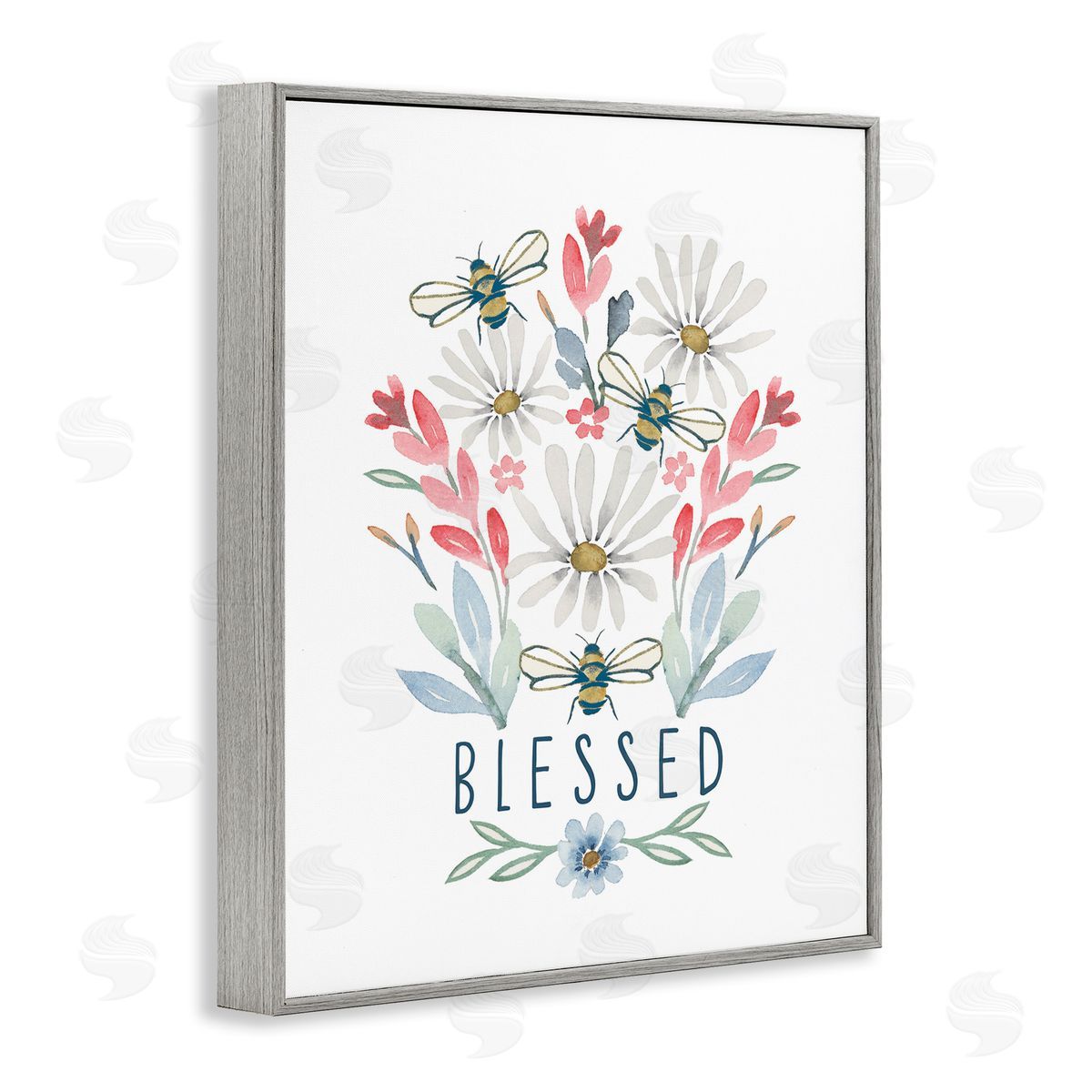 Blessed Floral Sprigs Grey Frame Print Wall Art, Home Decor by Blue Chair Blessing