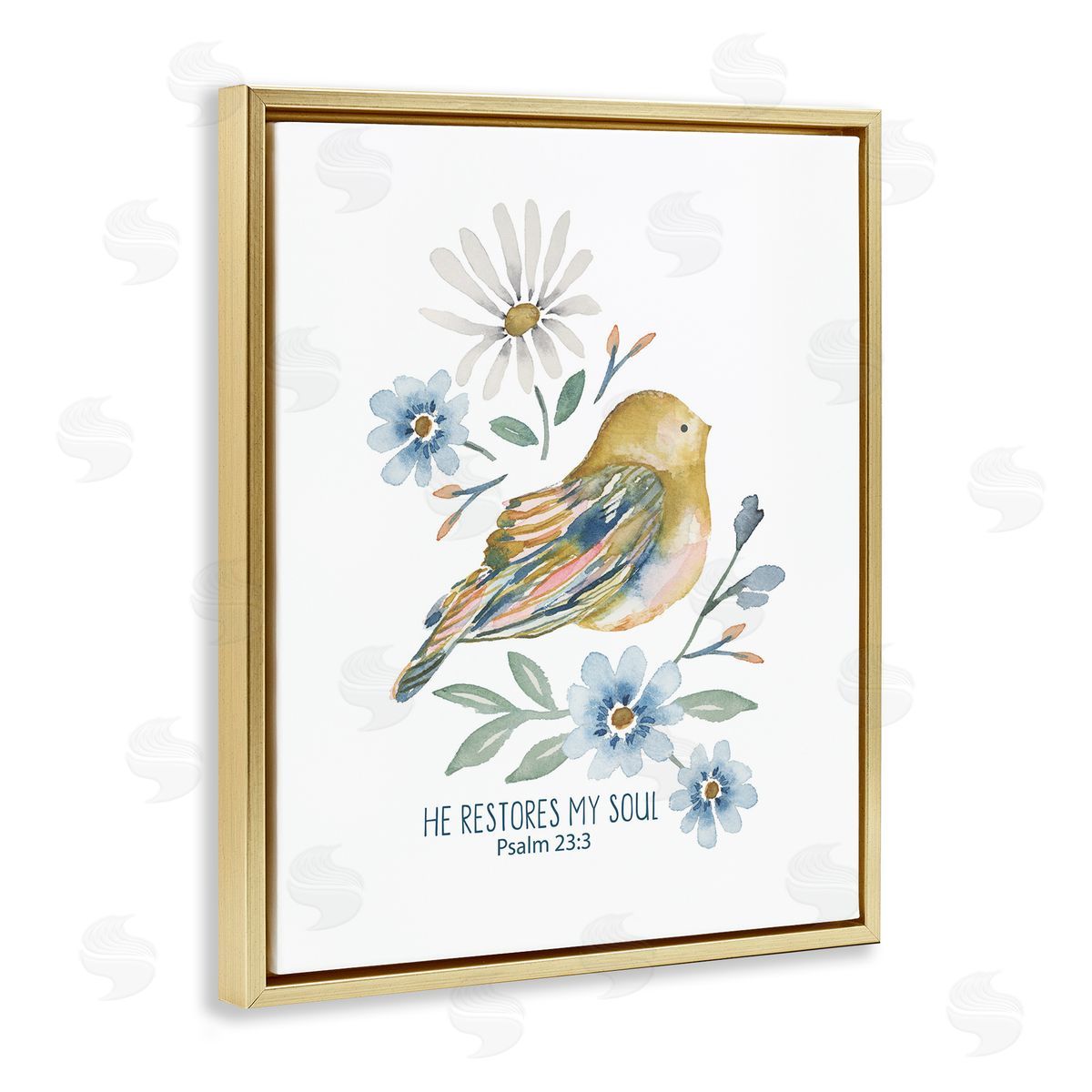 He Restores My Soul Gold Floating Frame Canvas Wall Art, Home Decor by Blue Chair Blessing