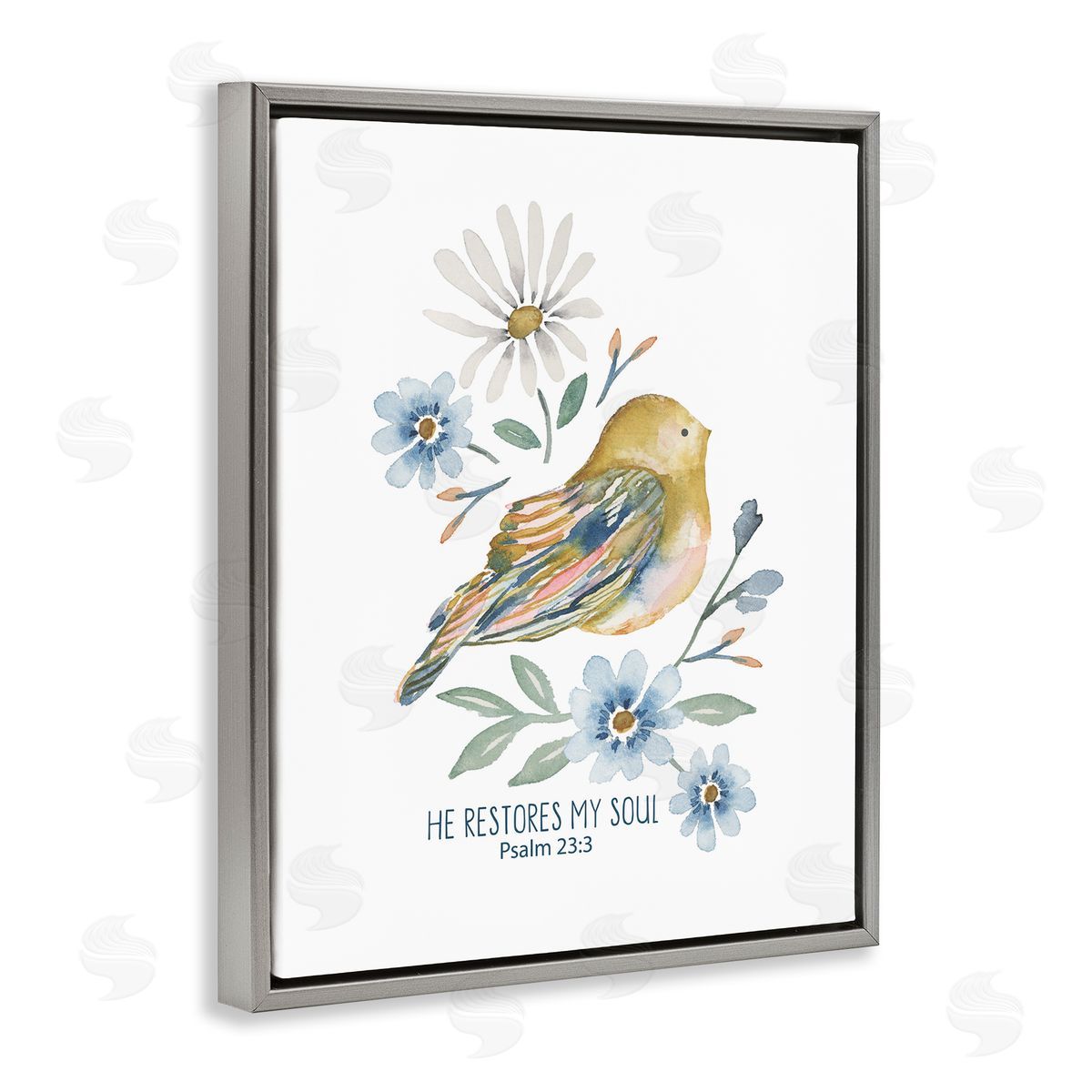 He Restores My Soul Grey Floating Frame Canvas Wall Art, Home Decor by Blue Chair Blessing
