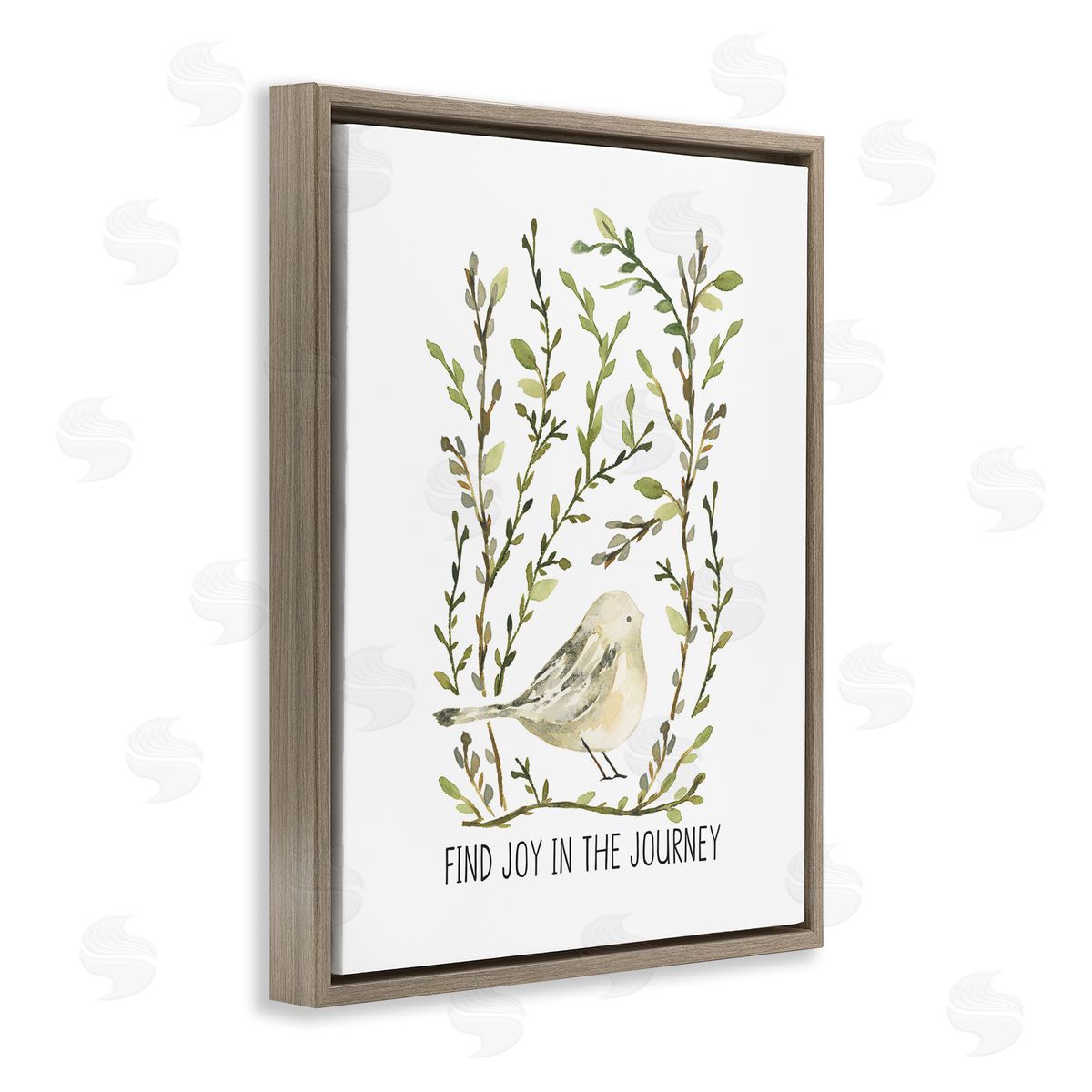 Find Joy with Bird Brown Floating Frame Canvas Wall Art, Home Decor by Blue Chair Blessing