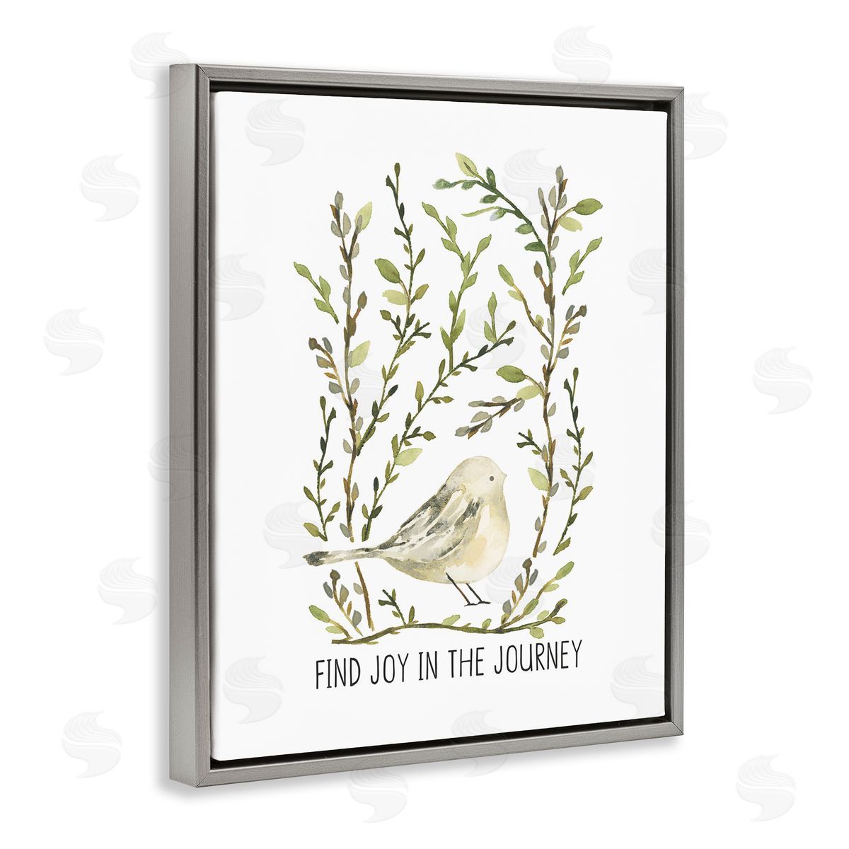 Find Joy with Bird Grey Floating Frame Canvas Wall Art, Home Decor by Blue Chair Blessing