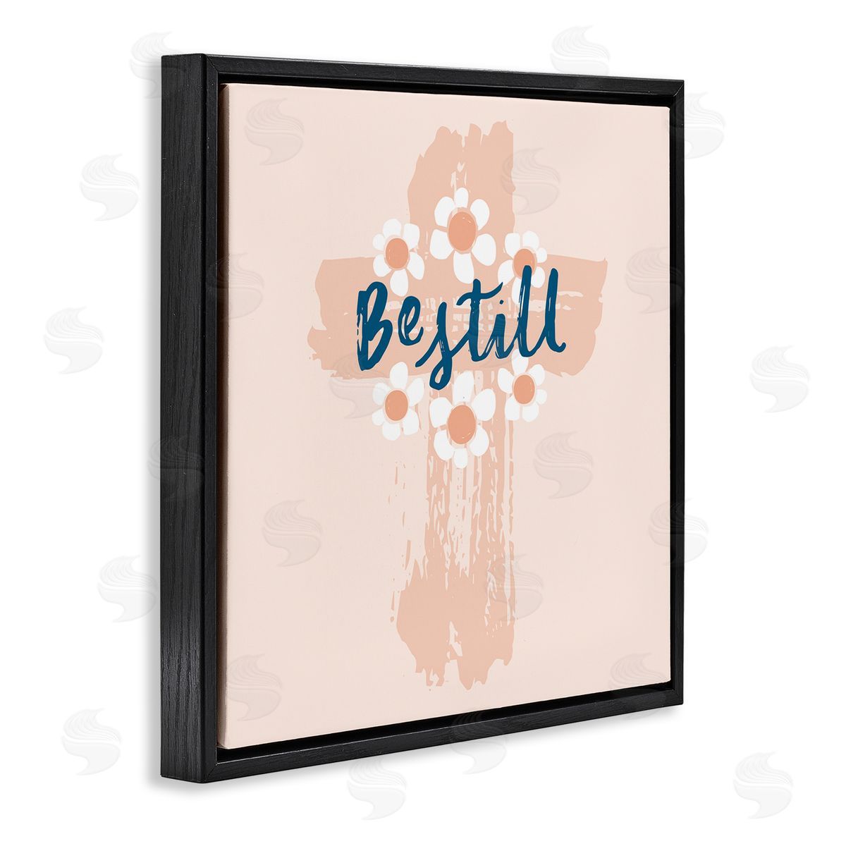 Be Still Pastel Cross Black Floating Frame Canvas Wall Art, Home Decor by Blue Chair Blessing