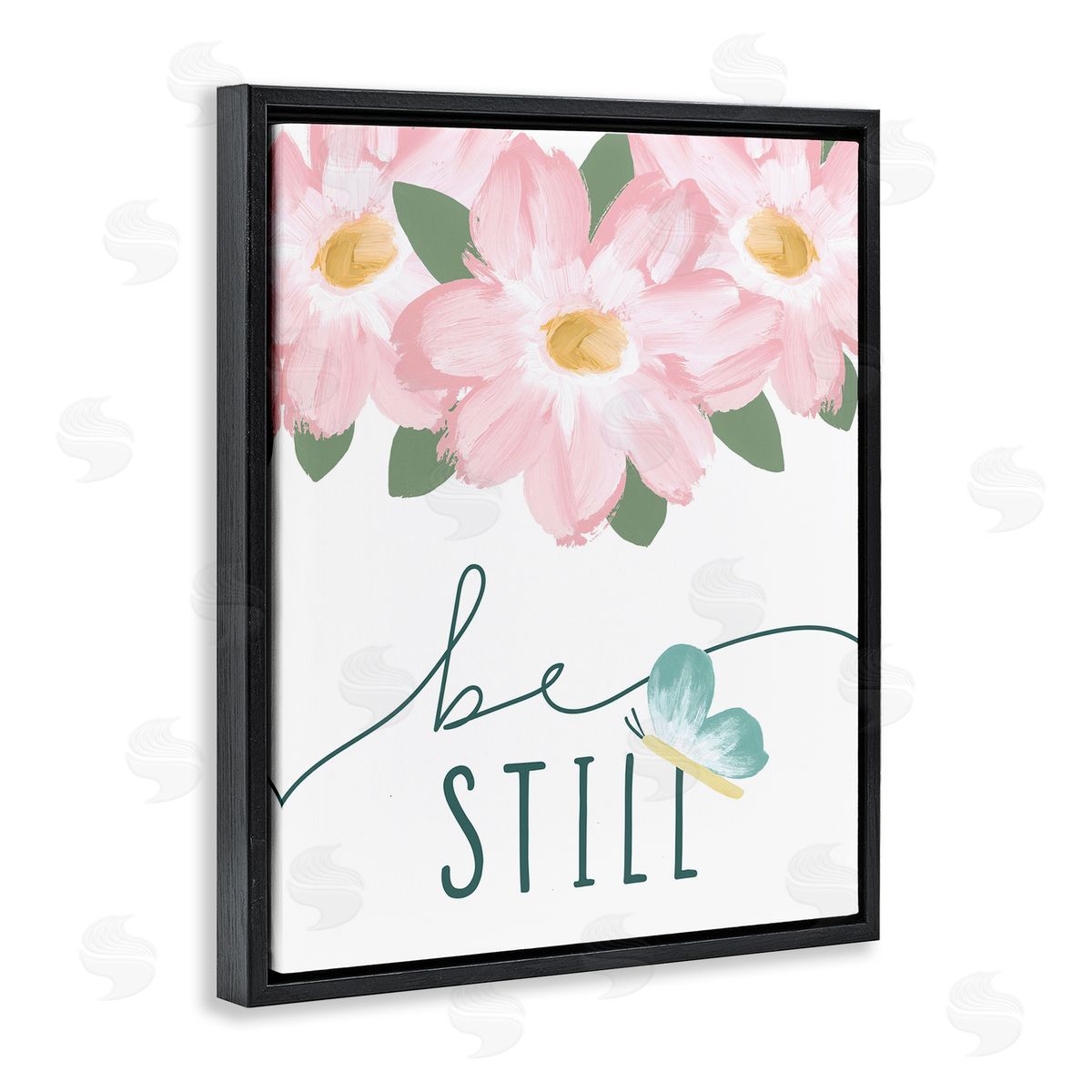 Be Still with Florals Black Floating Frame Canvas Wall Art, Home Decor by Blue Chair Blessing