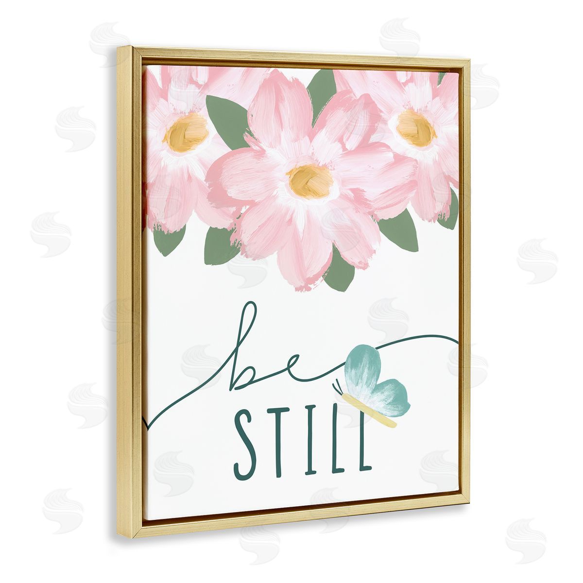 Be Still with Florals Gold Floating Frame Canvas Wall Art, Home Decor by Blue Chair Blessing