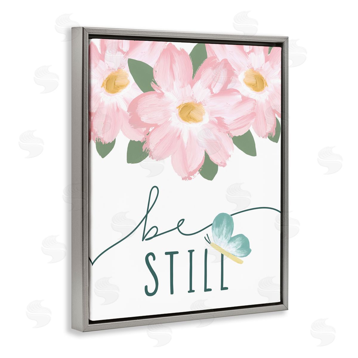 Be Still with Florals Grey Floating Frame Canvas Wall Art, Home Decor by Blue Chair Blessing