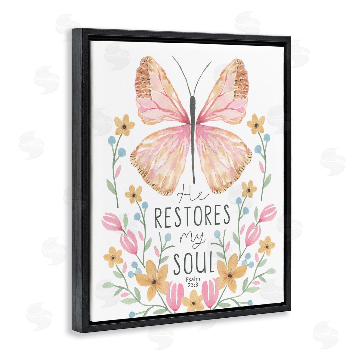 Floral Restores My Soul Black Floating Frame Canvas Wall Art, Home Decor by Blue Chair Blessing