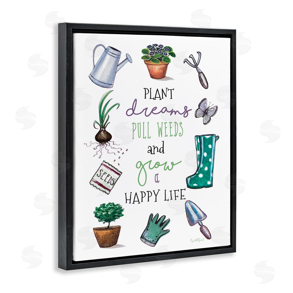 Grow a Happy Life Black Floating Frame Canvas Wall Art, Home Decor by Elizabeth Tyndal