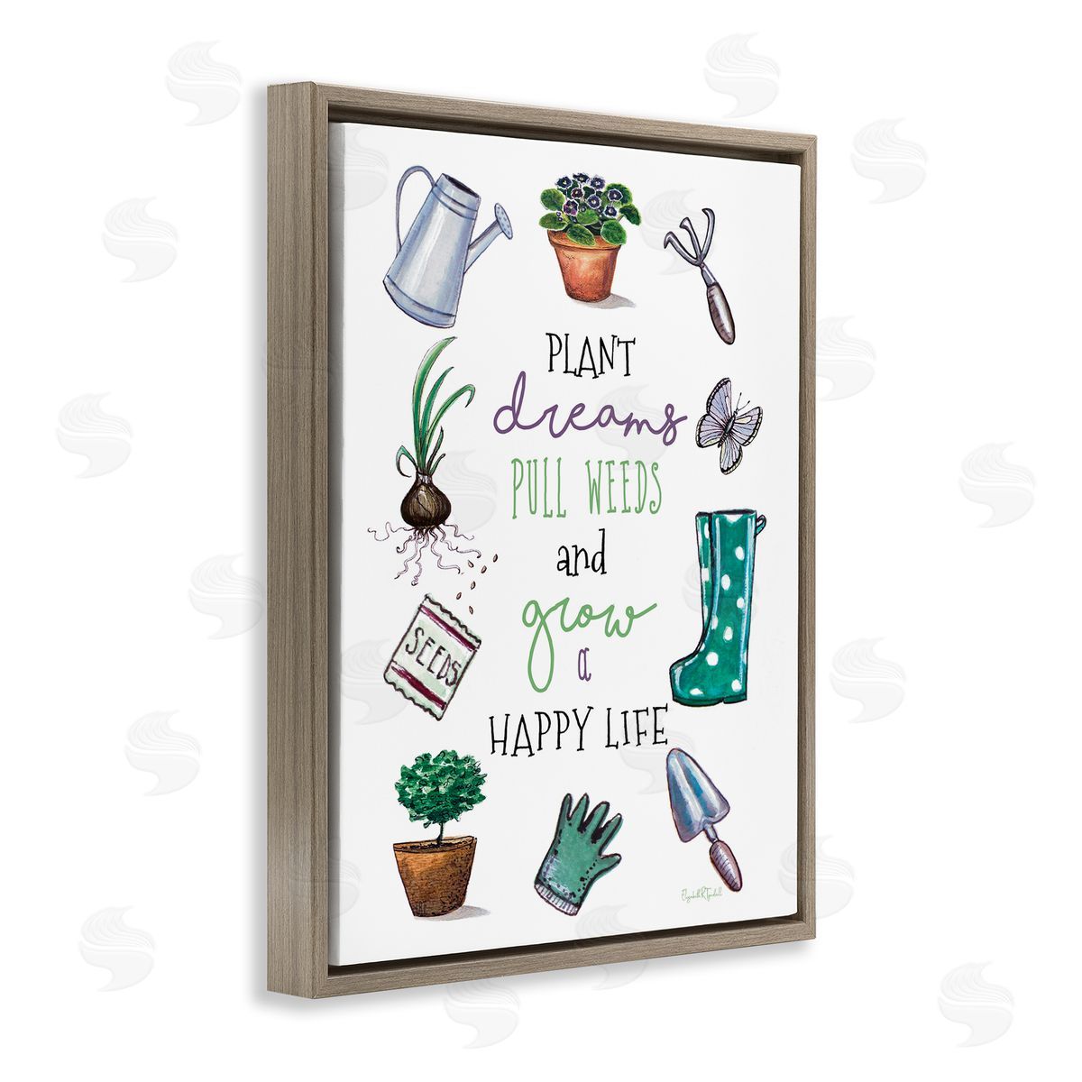 Grow a Happy Life Brown Floating Frame Canvas Wall Art, Home Decor by Elizabeth Tyndal