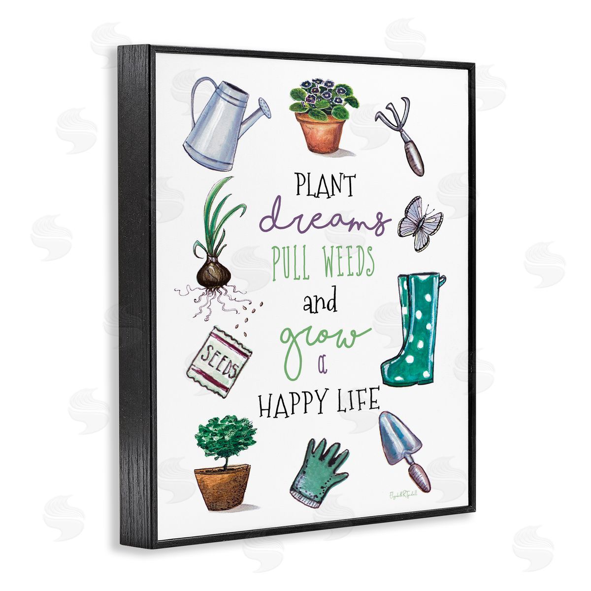 Grow a Happy Life Black Frame Print Wall Art, Home Decor by Elizabeth Tyndal