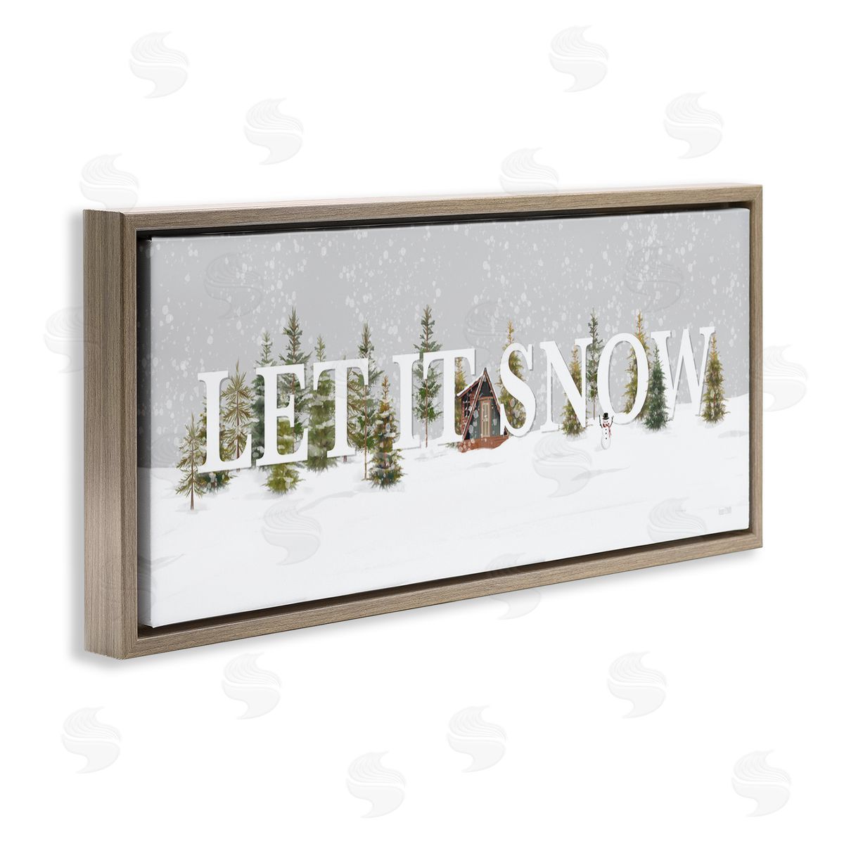 Let It Snow Scene Brown Floating Frame Canvas Wall Art, Home Decor by House Fenway