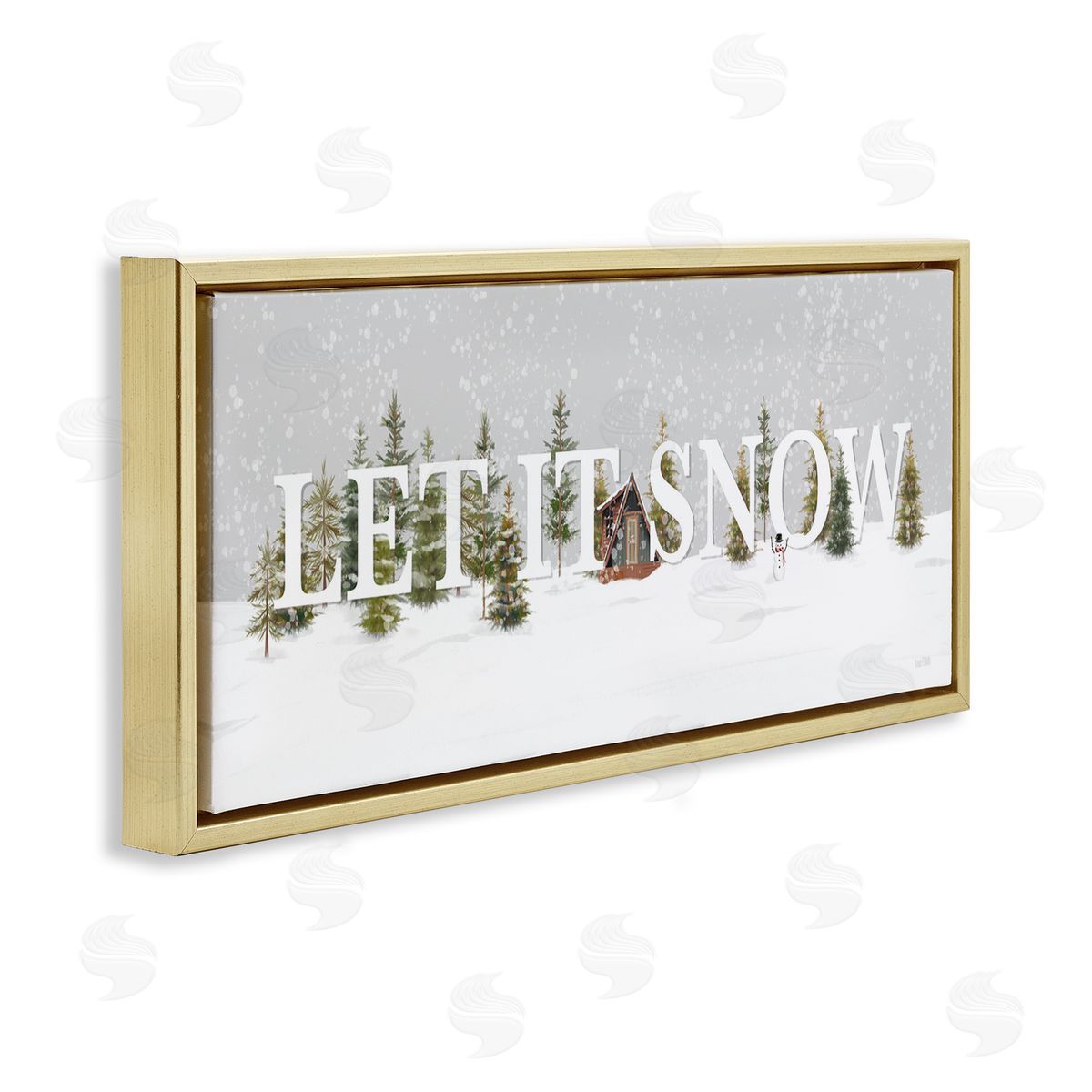 Let It Snow Scene Gold Floating Frame Canvas Wall Art, Home Decor by House Fenway