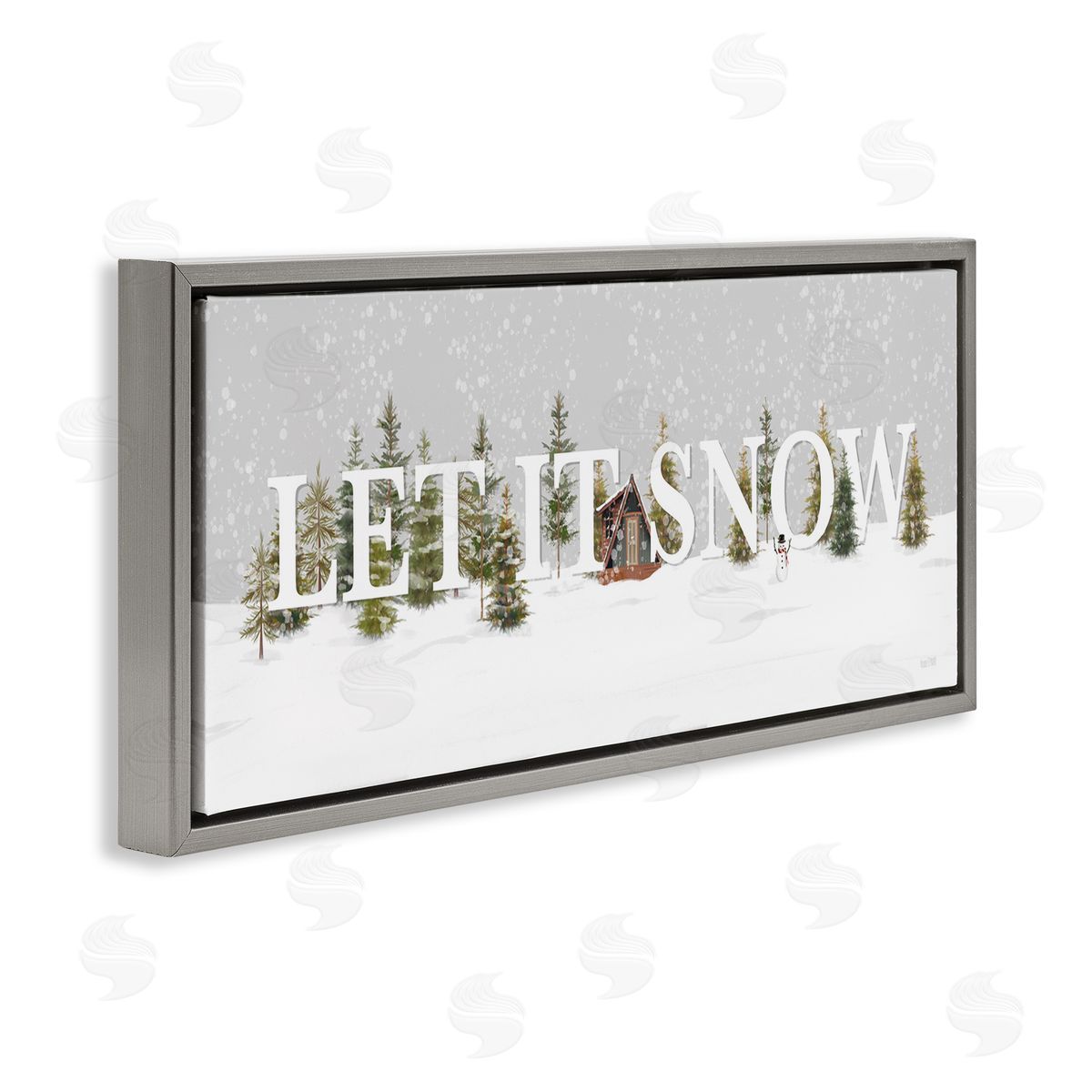 Let It Snow Scene Grey Floating Frame Canvas Wall Art, Home Decor by House Fenway