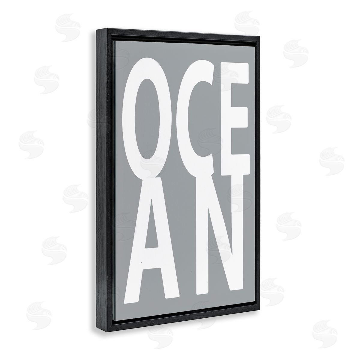 Ocean Word on Grey Black Floating Frame Canvas Wall Art, Home Decor by Jamie MacDowell