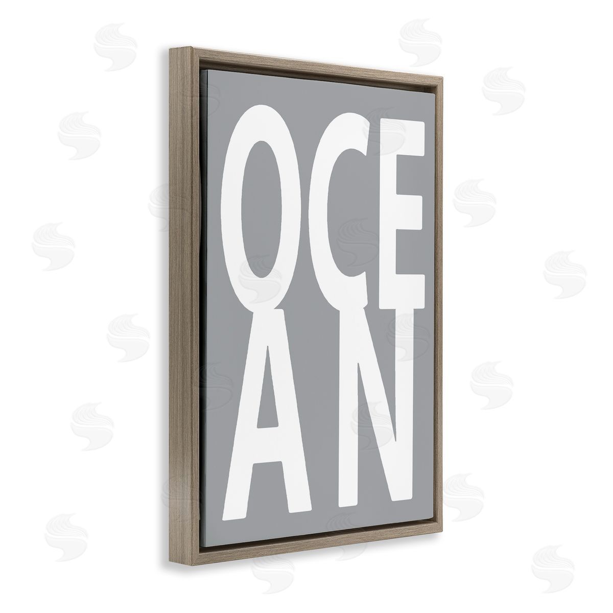 Ocean Word on Grey Brown Floating Frame Canvas Wall Art, Home Decor by Jamie MacDowell