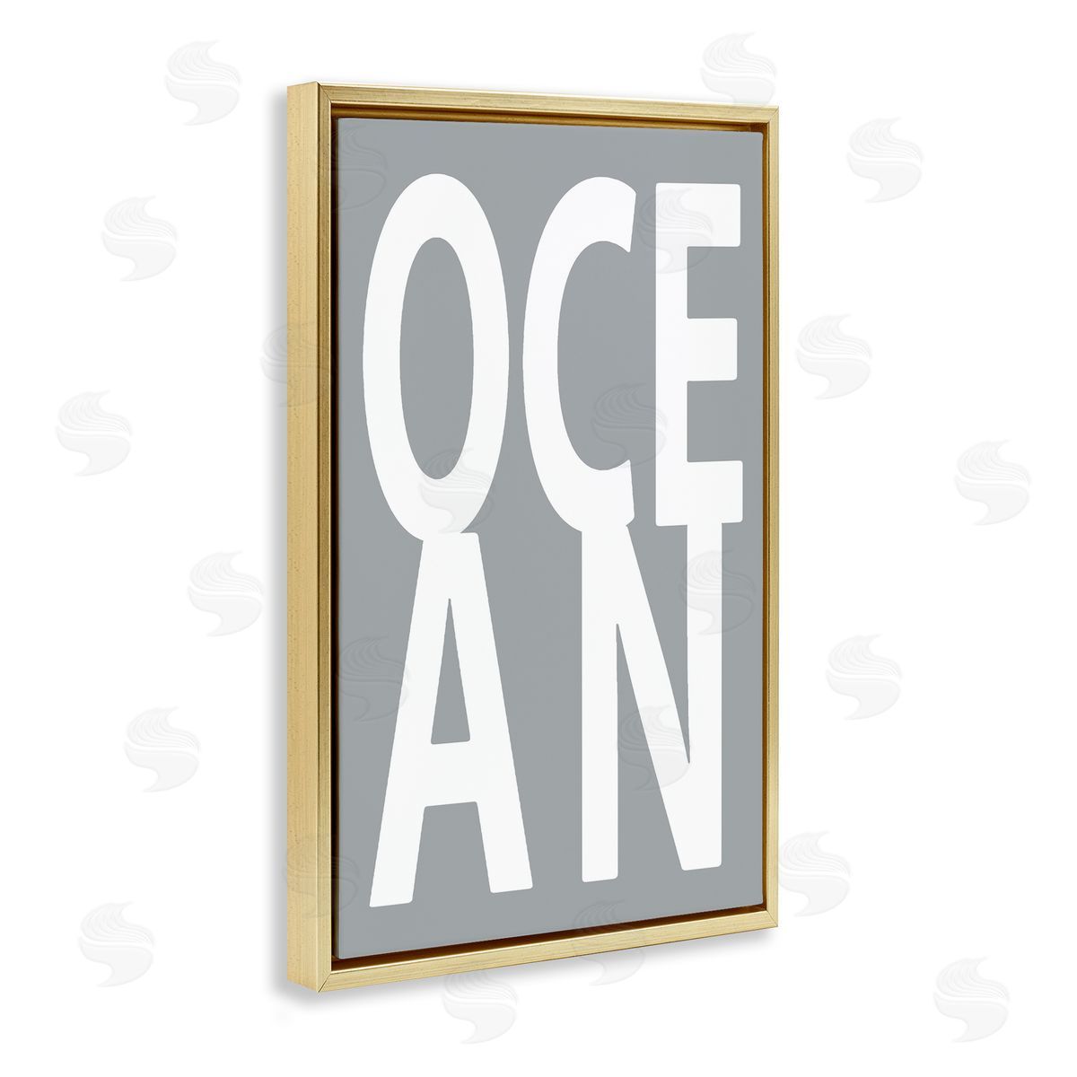 Ocean Word on Grey Gold Floating Frame Canvas Wall Art, Home Decor by Jamie MacDowell