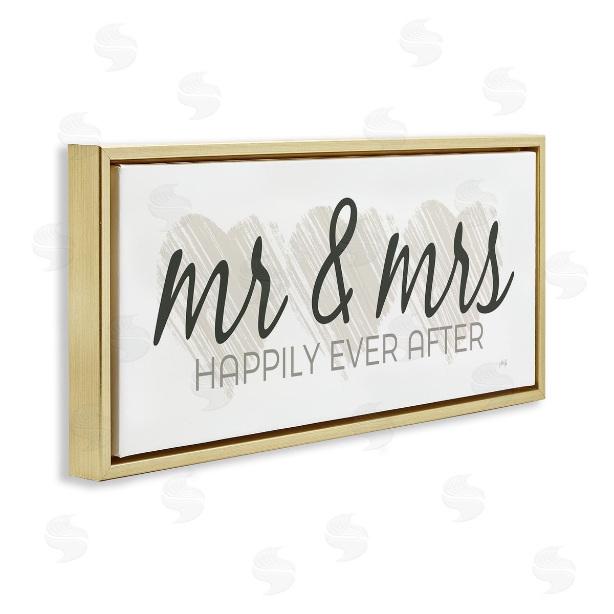 Romantic Mr and Mrs Gold Floating Frame Canvas Wall Art, Home Decor by Marla Rae