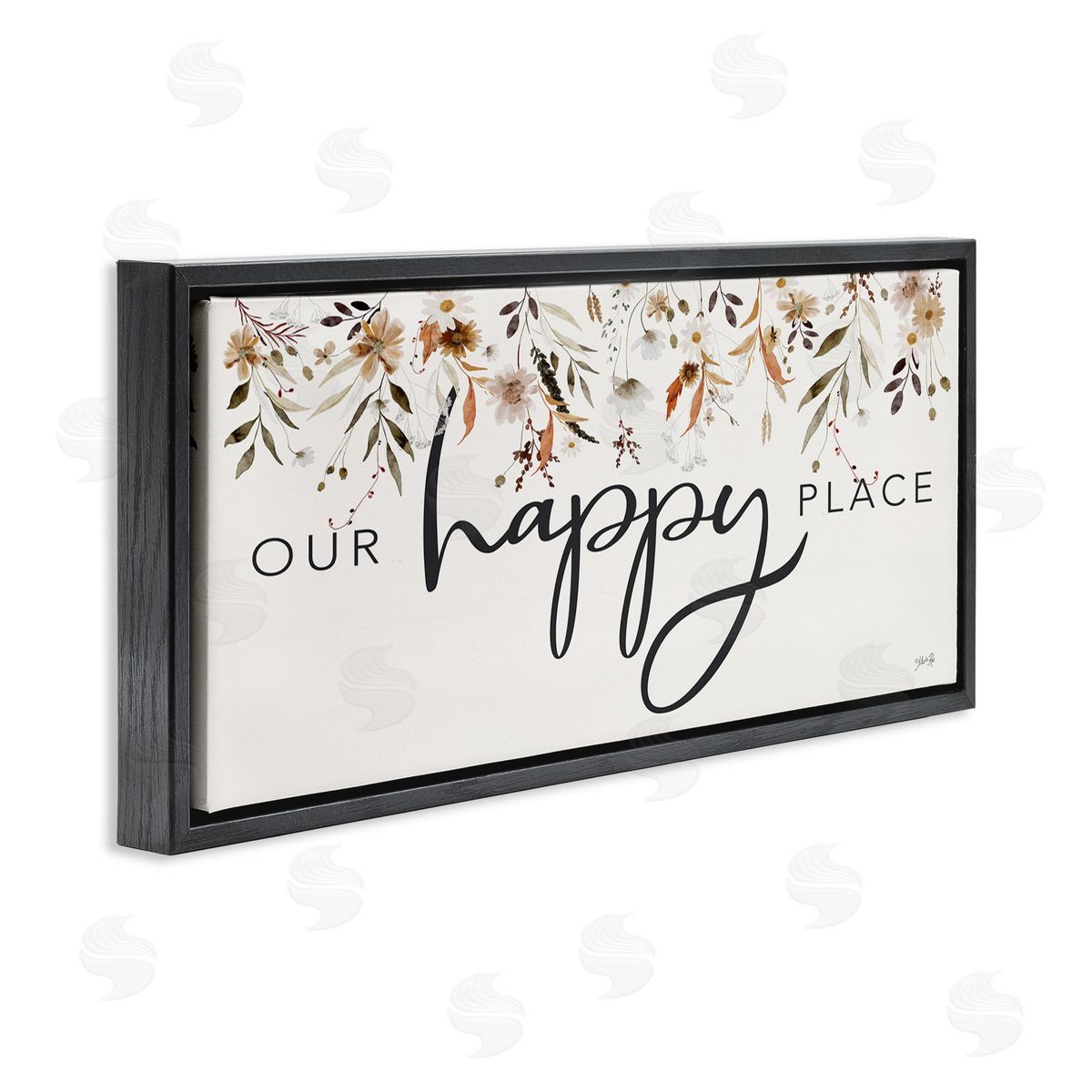 Our Happy Place Florals Black Floating Frame Canvas Wall Art, Home Decor by Marla Rae