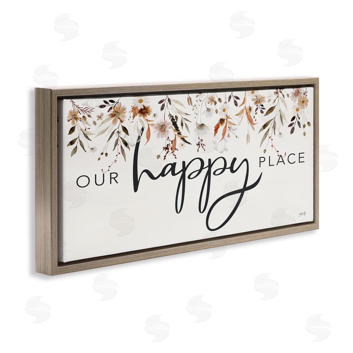 Our Happy Place Florals Brown Floating Frame Canvas Wall Art, Home Decor by Marla Rae
