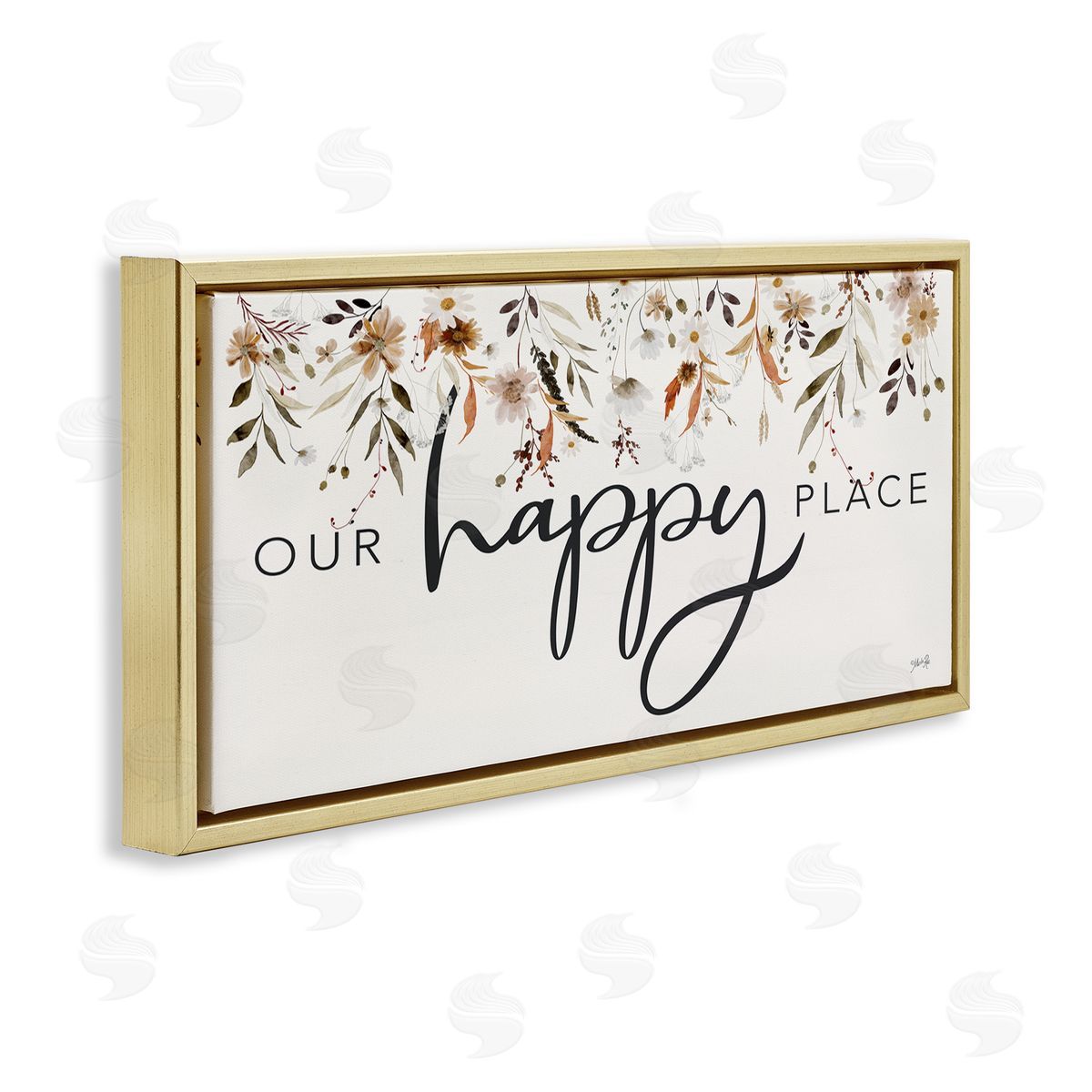Our Happy Place Florals Gold Floating Frame Canvas Wall Art, Home Decor by Marla Rae