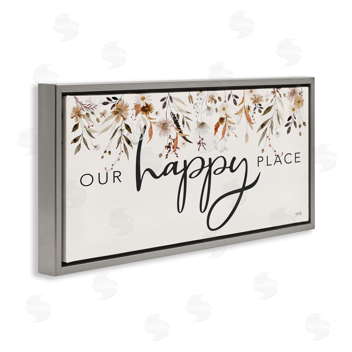 Our Happy Place Florals Grey Floating Frame Canvas Wall Art, Home Decor by Marla Rae
