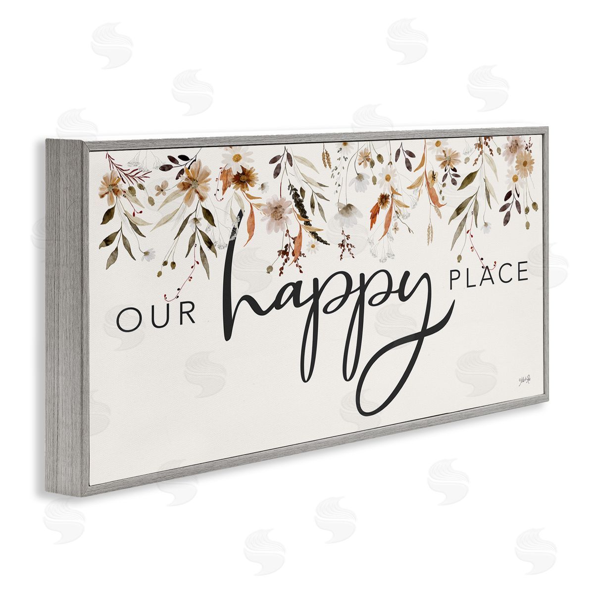 Our Happy Place Florals Grey Frame Print Wall Art, Home Decor by Marla Rae