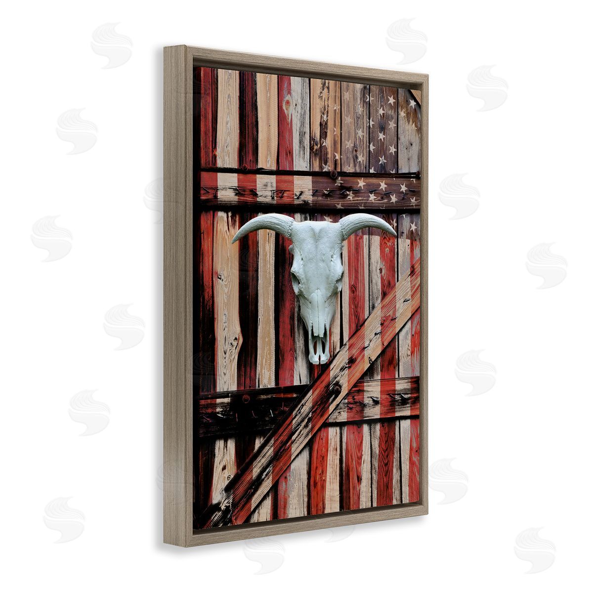 Patriotic Cow Skull Brown Floating Frame Canvas Wall Art, Home Decor by Gail Peck