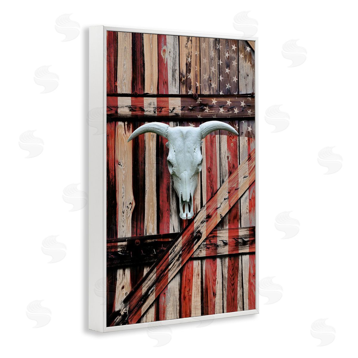 Patriotic Cow Skull White Frame Print Wall Art, Home Decor by Gail Peck