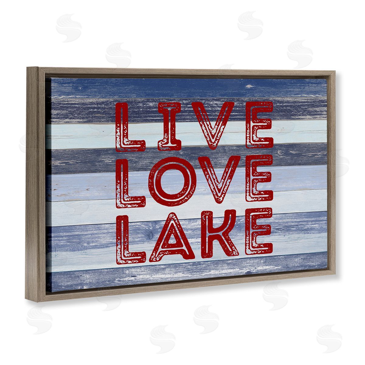 Live Love Lake Striped Brown Floating Frame Canvas Wall Art, Home Decor by Sd Graphics Studio