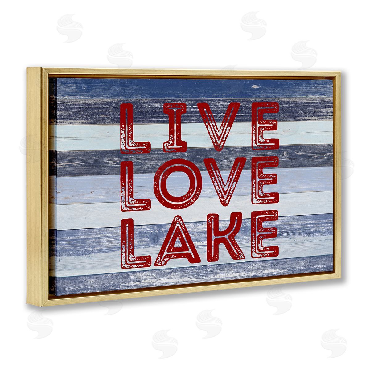 Live Love Lake Striped Gold Floating Frame Canvas Wall Art, Home Decor by Sd Graphics Studio