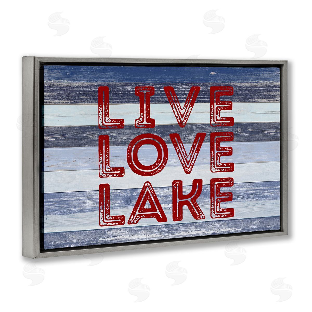 Live Love Lake Striped Grey Floating Frame Canvas Wall Art, Home Decor by Sd Graphics Studio