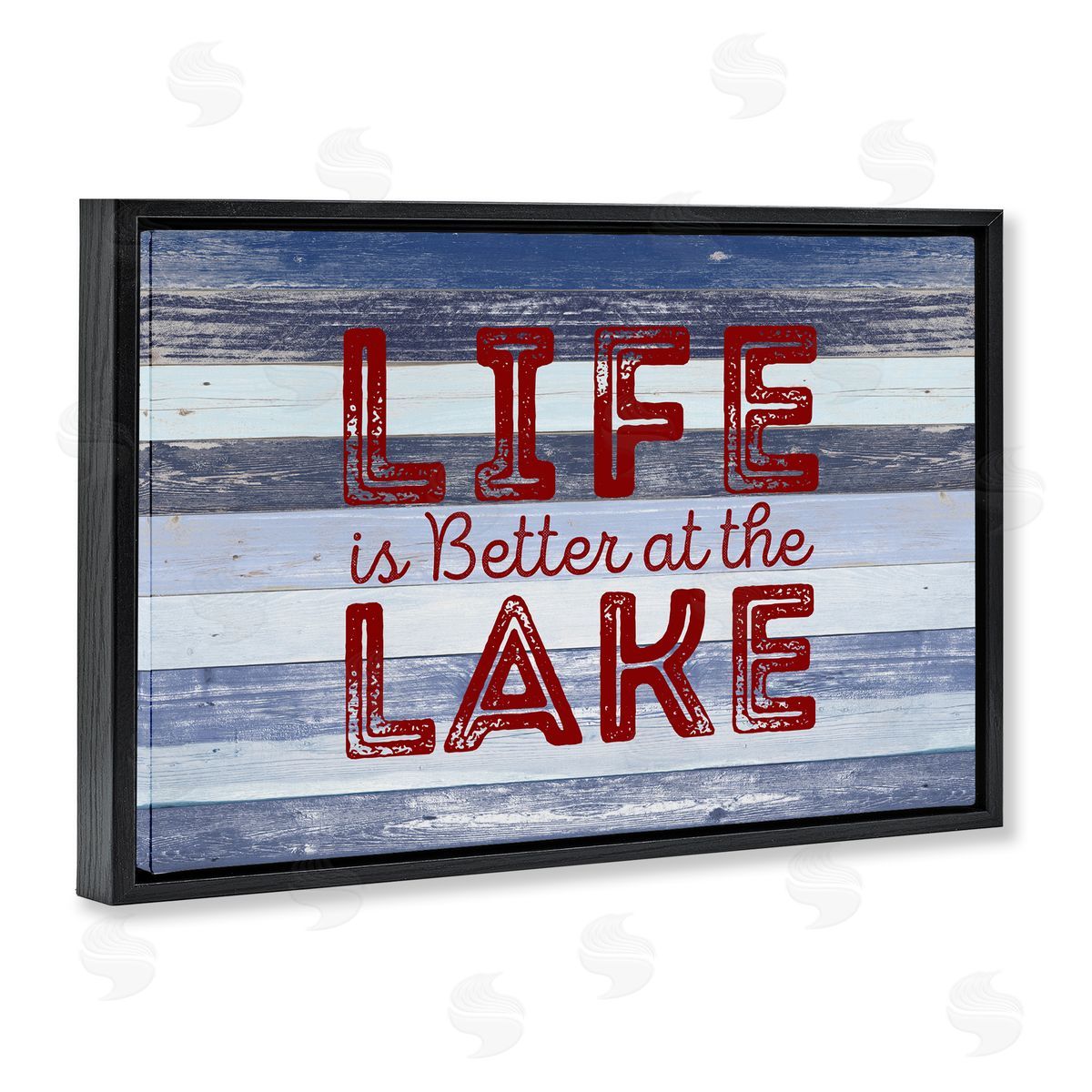 Life At Lake Striped Black Floating Frame Canvas Wall Art, Home Decor by Sd Graphics Studio