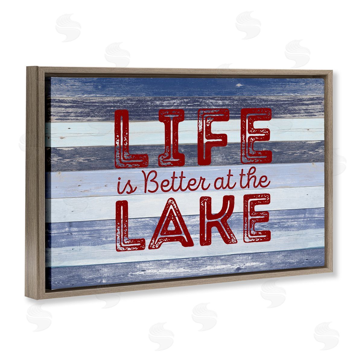 Life At Lake Striped Brown Floating Frame Canvas Wall Art, Home Decor by Sd Graphics Studio