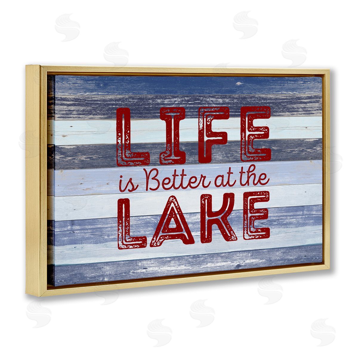 Life At Lake Striped Gold Floating Frame Canvas Wall Art, Home Decor by Sd Graphics Studio
