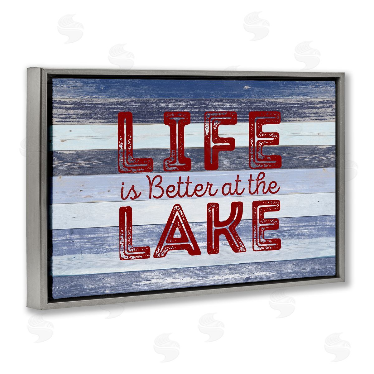 Life At Lake Striped Grey Floating Frame Canvas Wall Art, Home Decor by Sd Graphics Studio