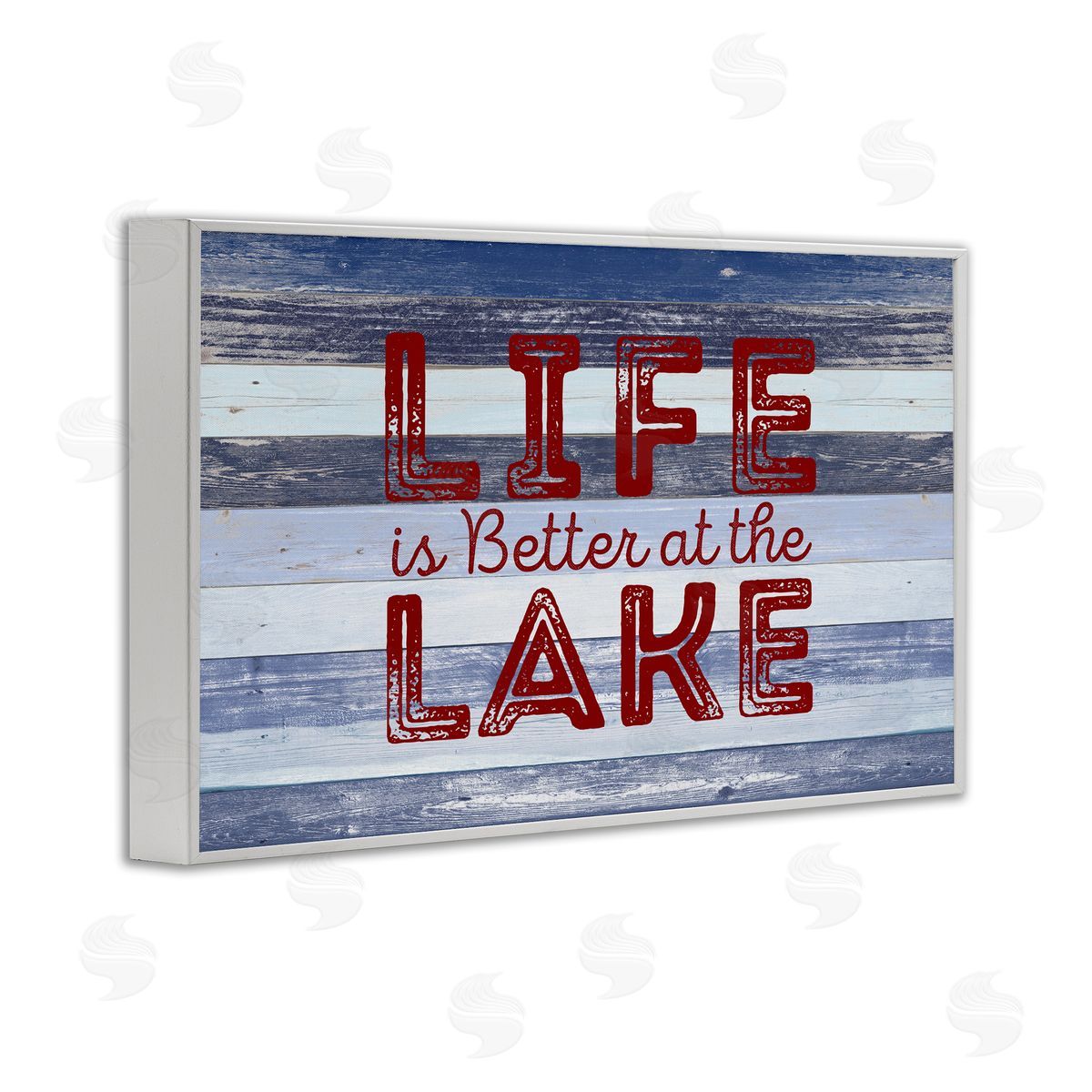 Life At Lake Striped White Frame Print Wall Art, Home Decor by Sd Graphics Studio