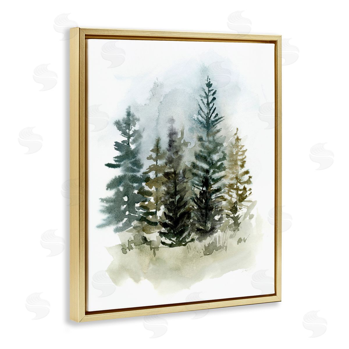 Layered Woodland Trees Gold Floating Frame Canvas Wall Art, Home Decor by Victoria Barnes