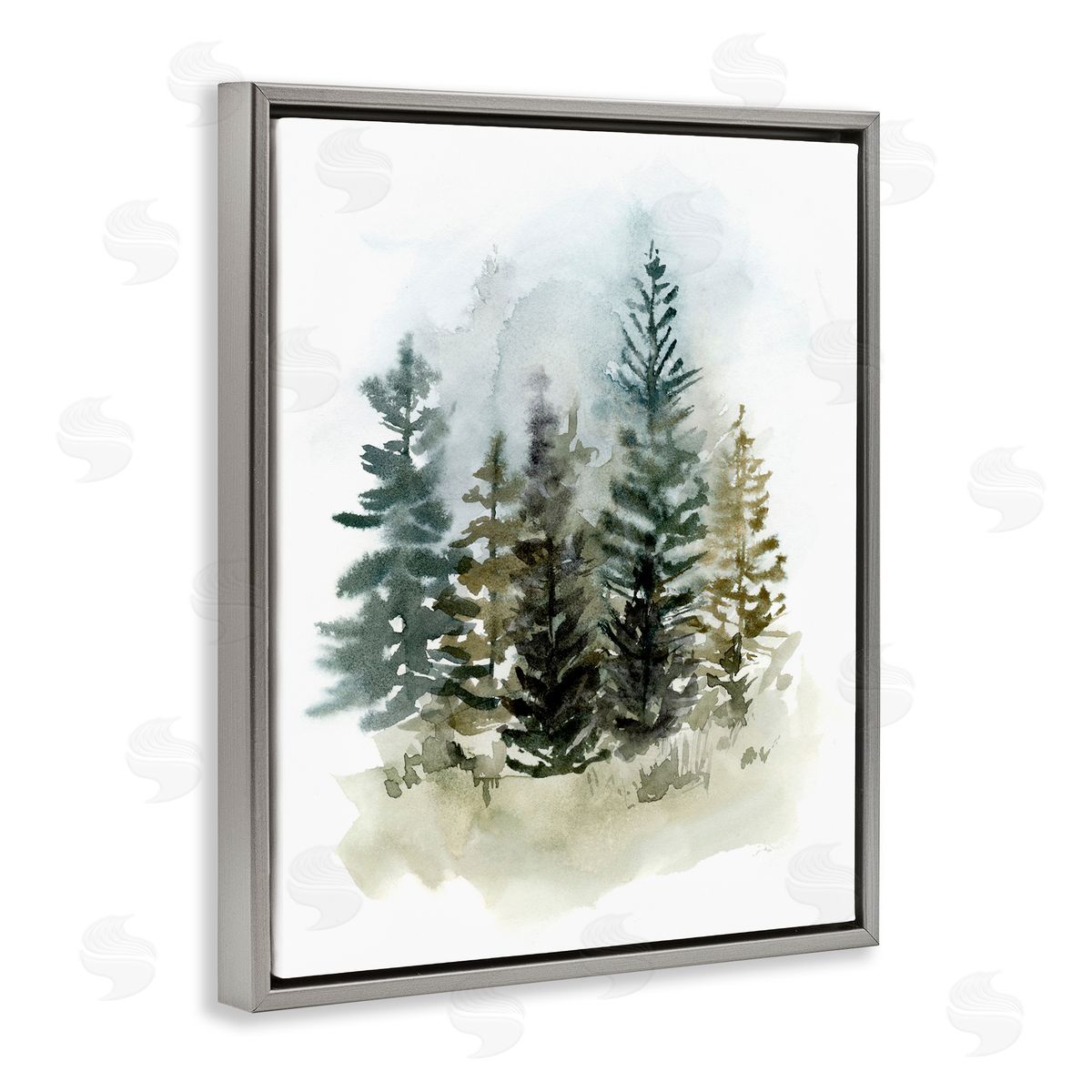 Layered Woodland Trees Grey Floating Frame Canvas Wall Art, Home Decor by Victoria Barnes