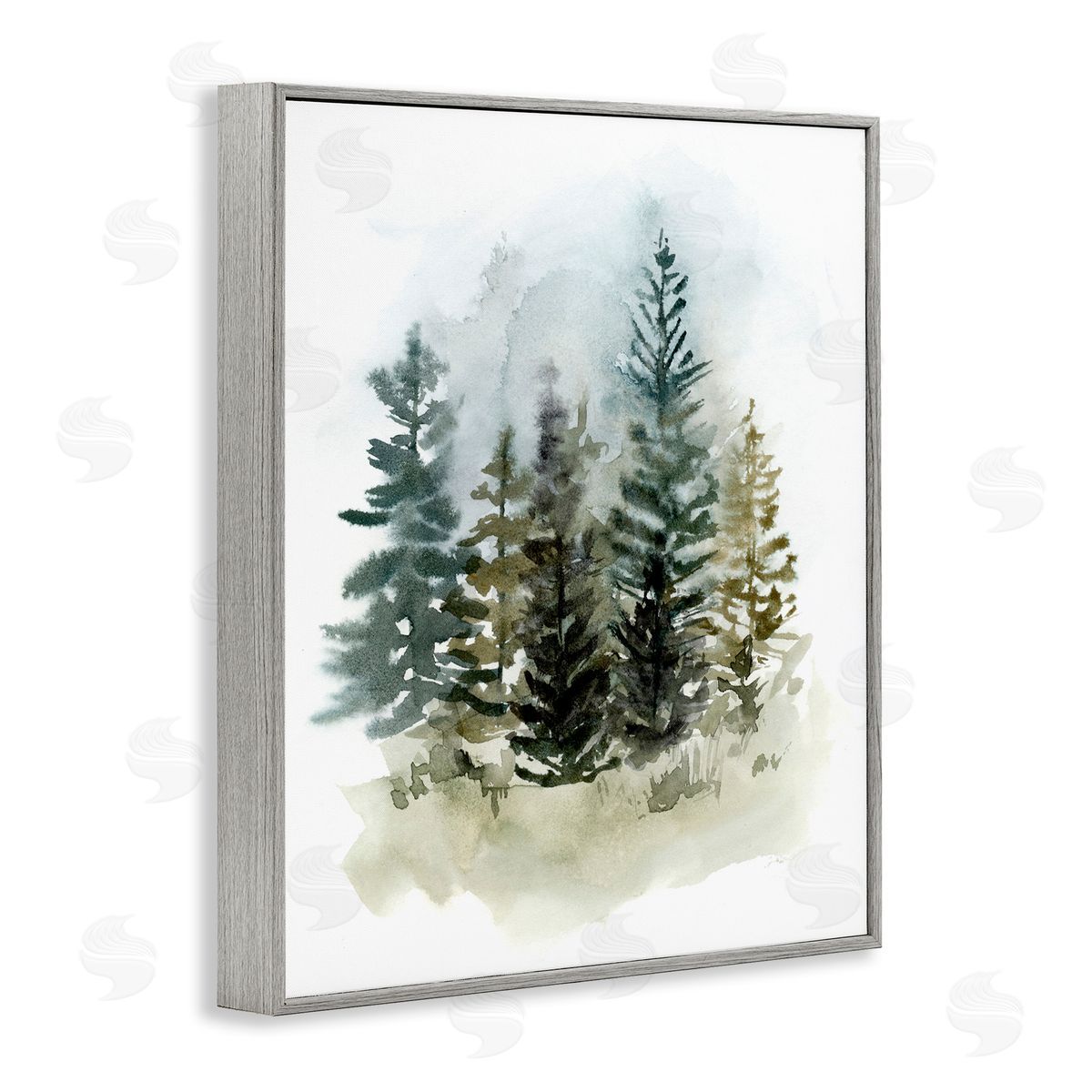 Layered Woodland Trees Grey Frame Print Wall Art, Home Decor by Victoria Barnes