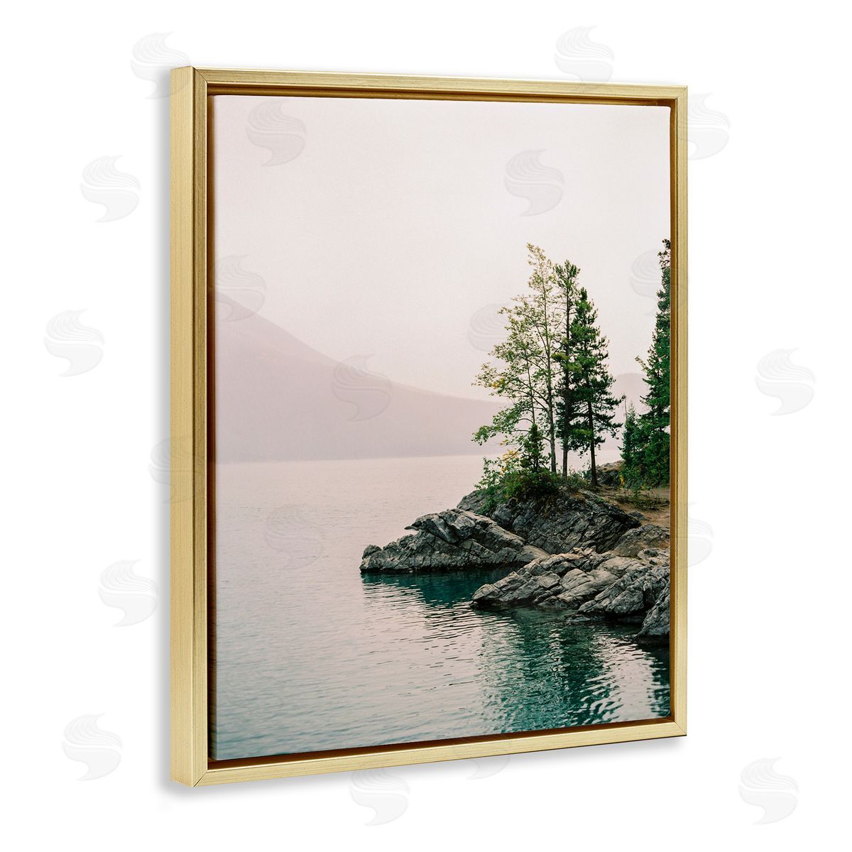 Rocky Inlet Cove Gold Floating Frame Canvas Wall Art, Home Decor by Justine Milton