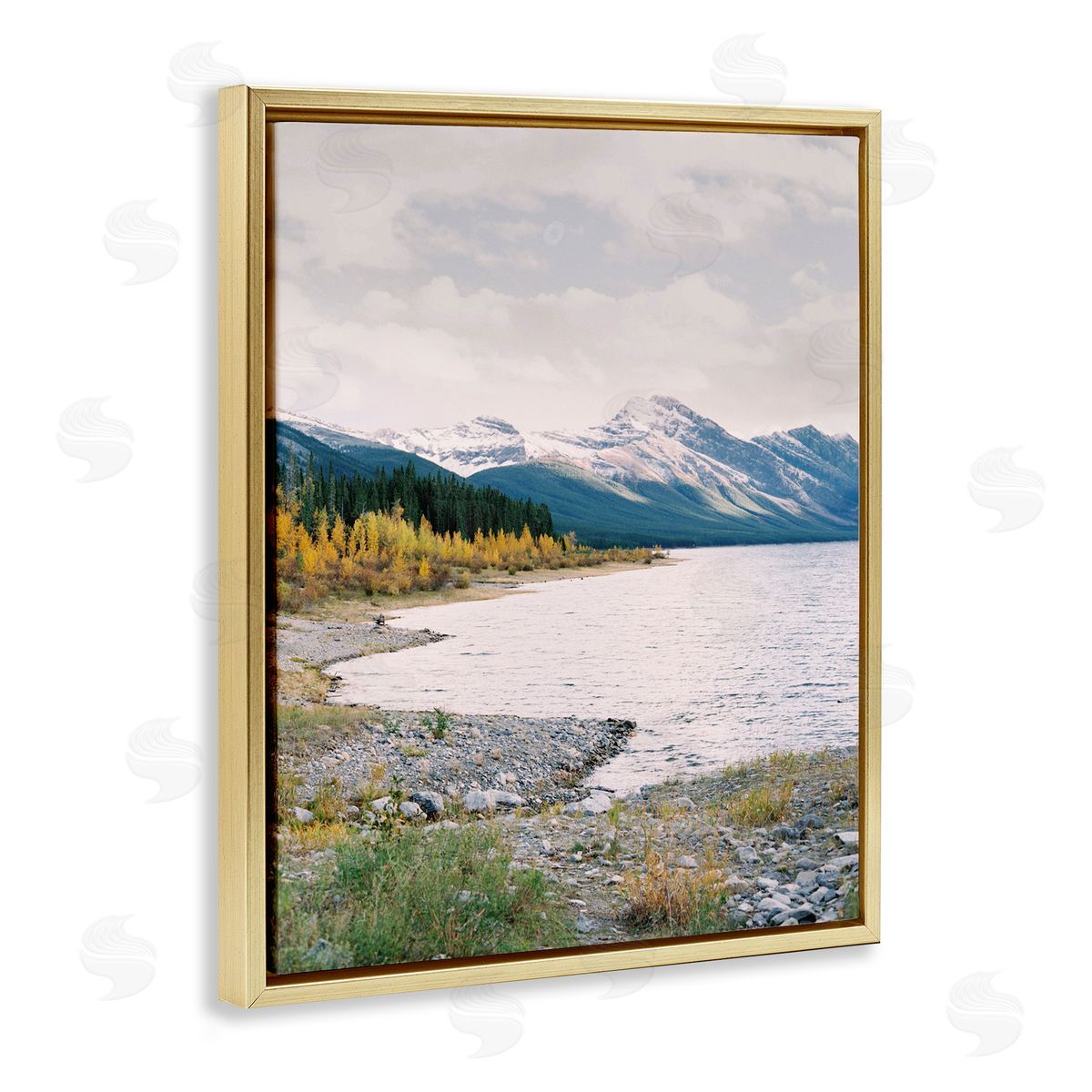 Mountain Region Shore Gold Floating Frame Canvas Wall Art, Home Decor by Justine Milton