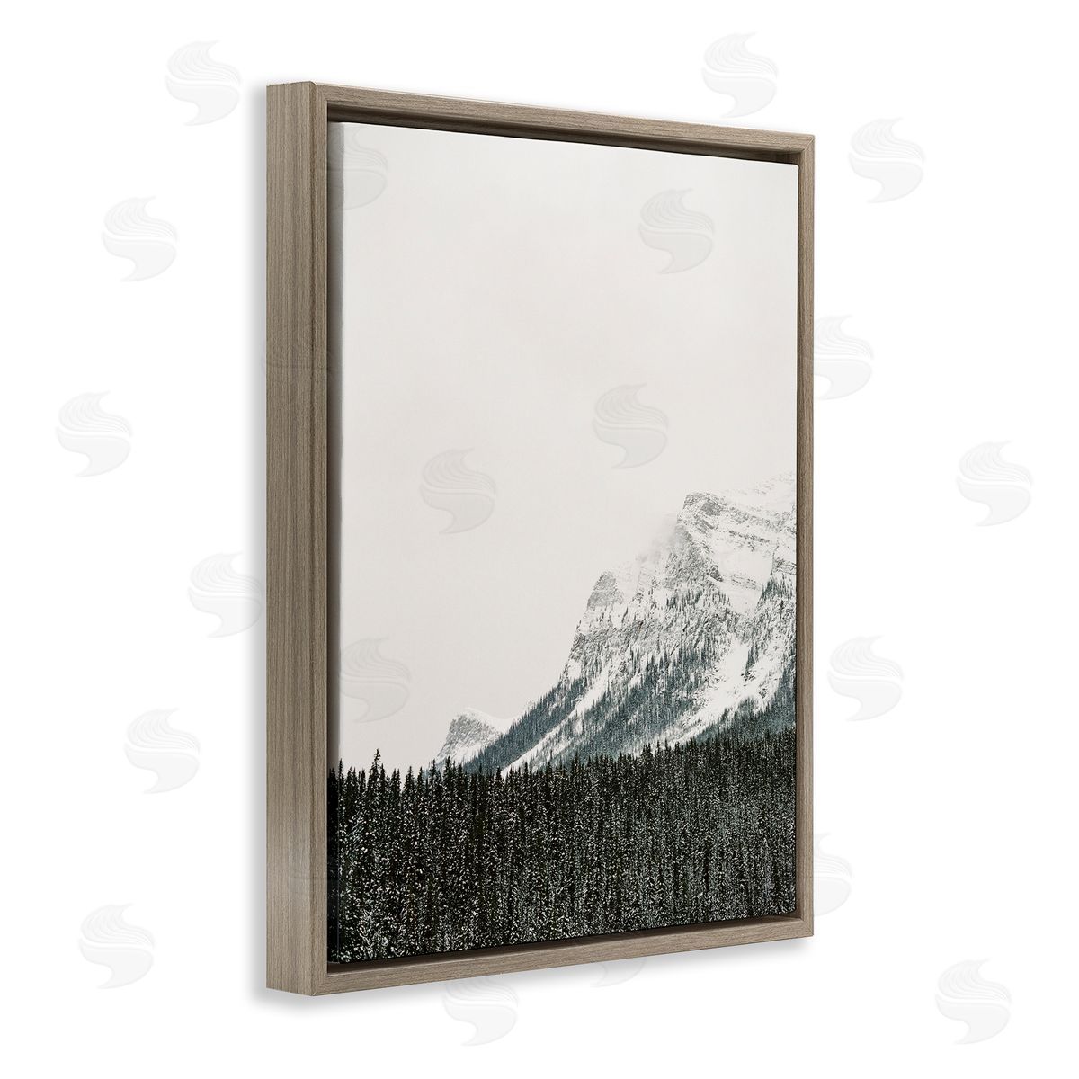 Distant Snowy Peaks Brown Floating Frame Canvas Wall Art, Home Decor by Justine Milton