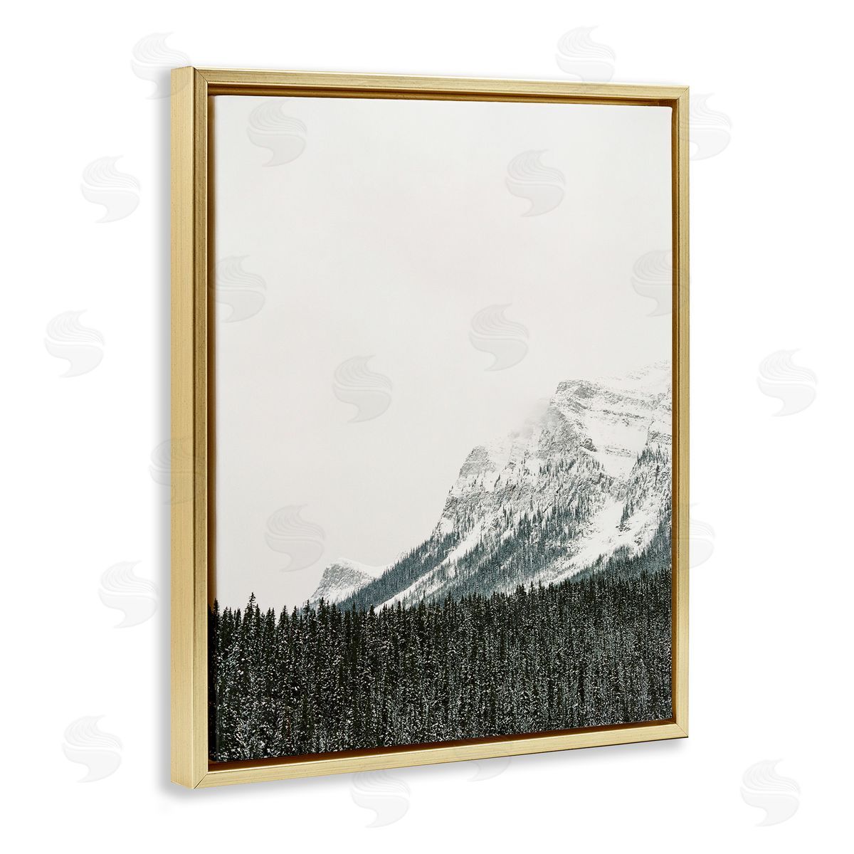 Distant Snowy Peaks Gold Floating Frame Canvas Wall Art, Home Decor by Justine Milton