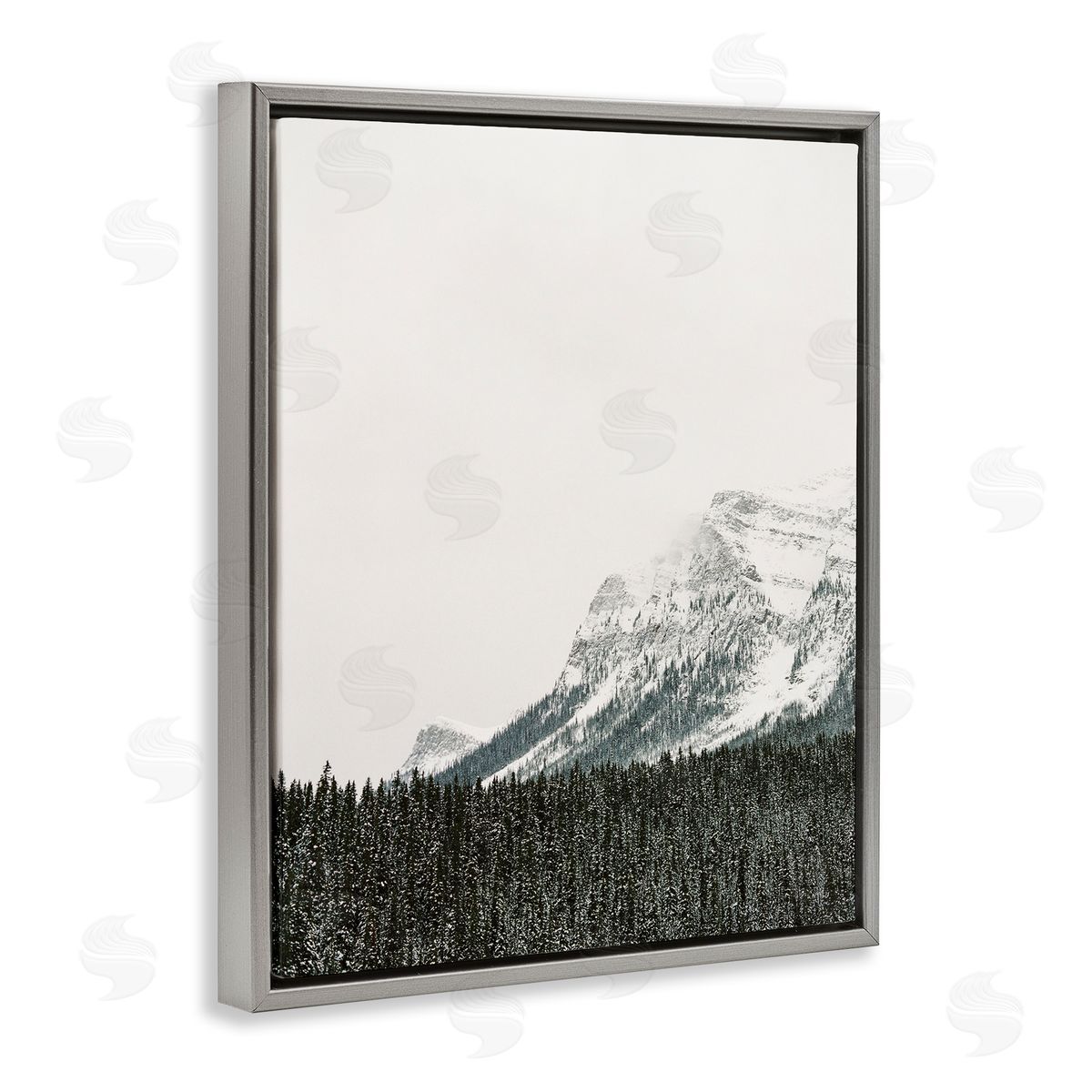 Distant Snowy Peaks Grey Floating Frame Canvas Wall Art, Home Decor by Justine Milton