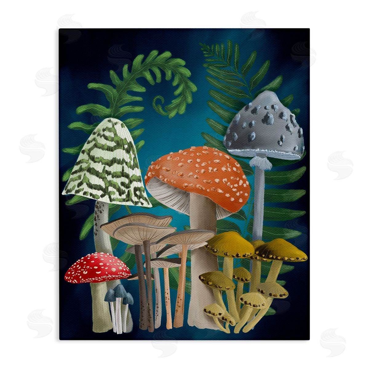 Curling Ferns and Mushrooms Canvas Wall Art, Home Decor by Regina Moore