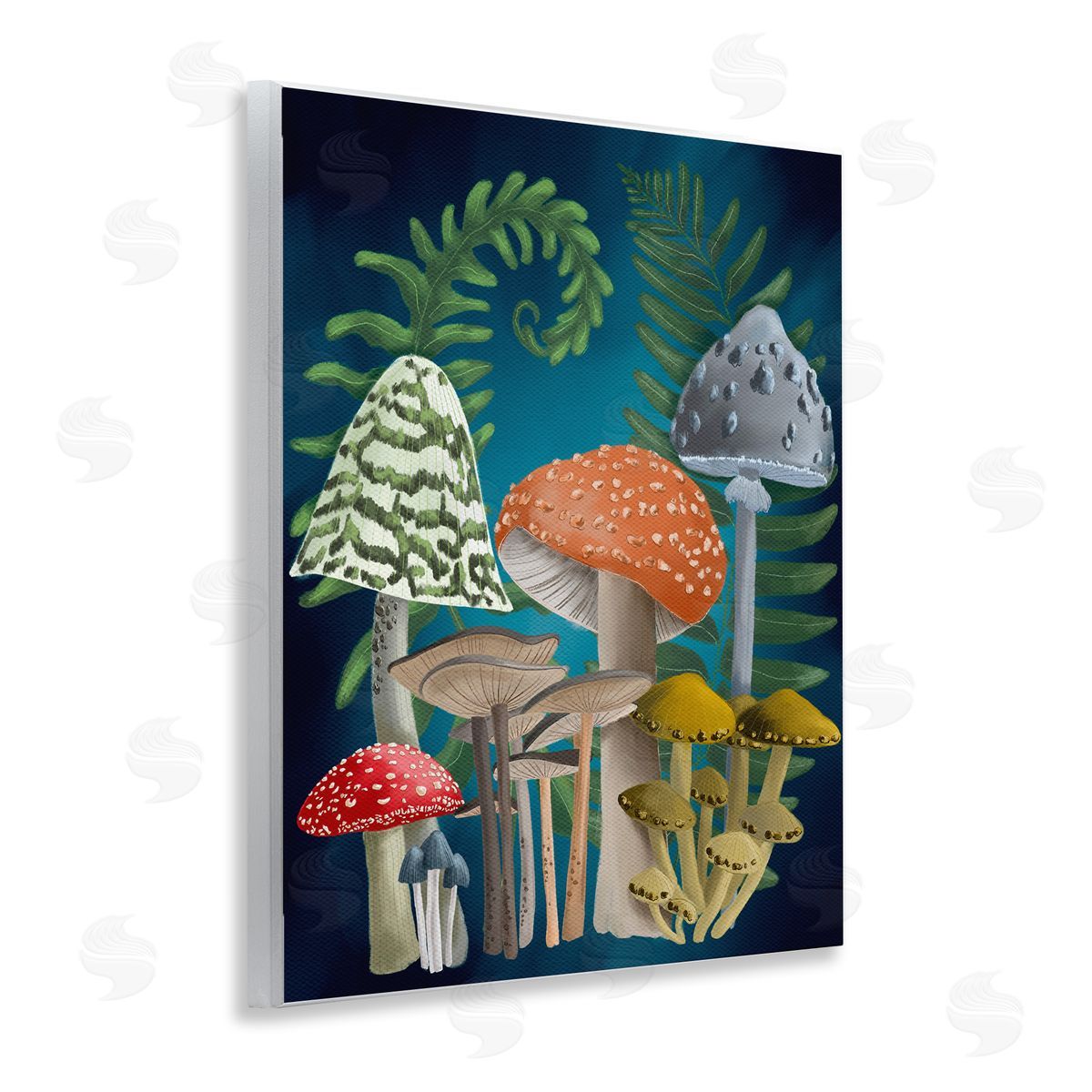 Curling Ferns and Mushrooms Wood Plaque Wall Art, Home Decor by Regina Moore
