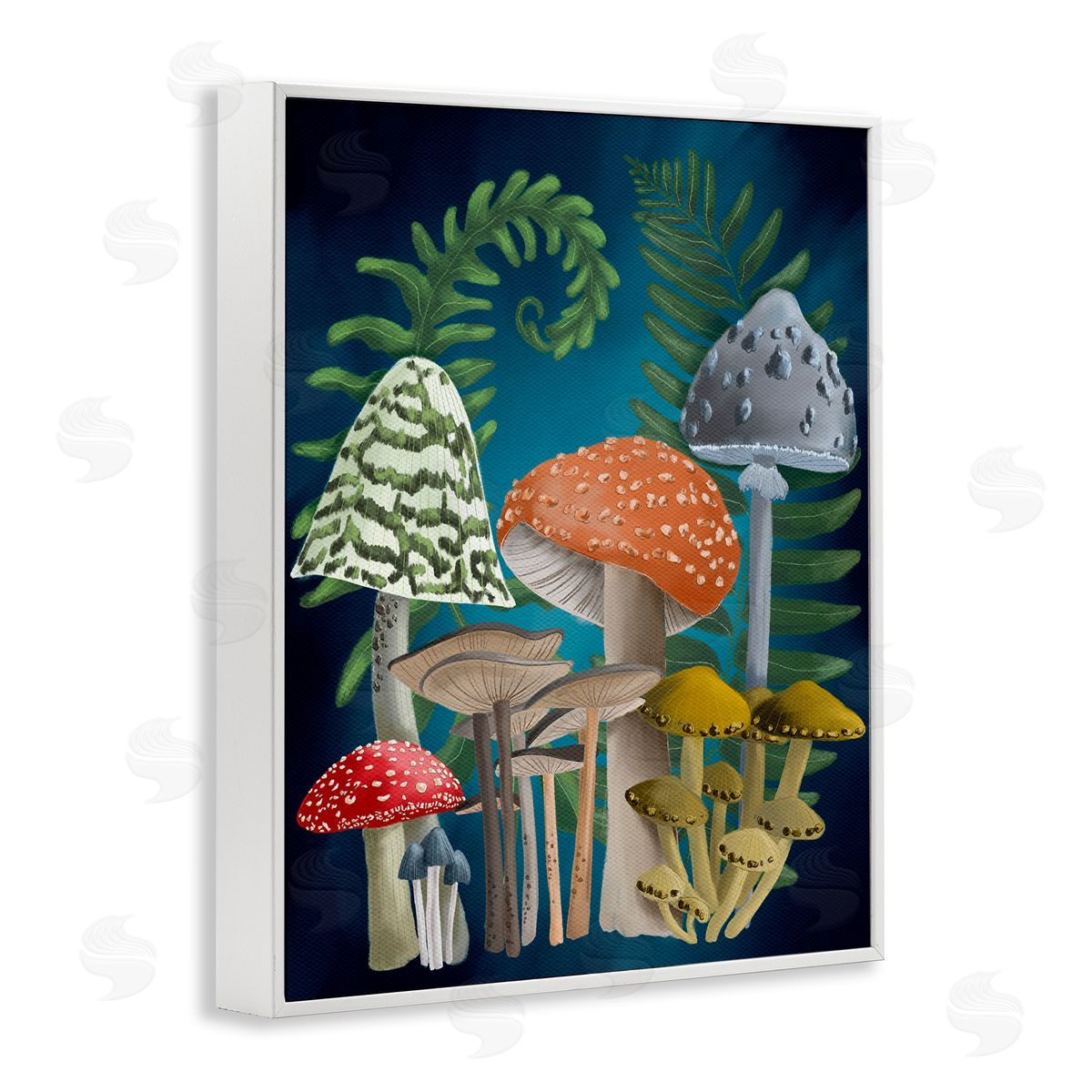 Curling Ferns and Mushrooms White Frame Print Wall Art, Home Decor by Regina Moore
