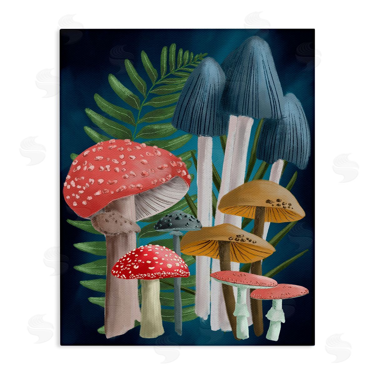 Forest Fern and Mushrooms Canvas Wall Art, Home Decor by Regina Moore