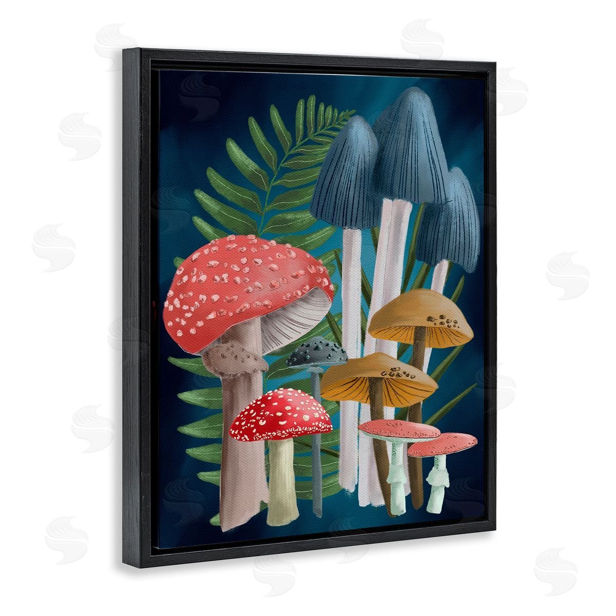 Forest Fern and Mushrooms Black Floating Frame Canvas Wall Art, Home Decor by Regina Moore