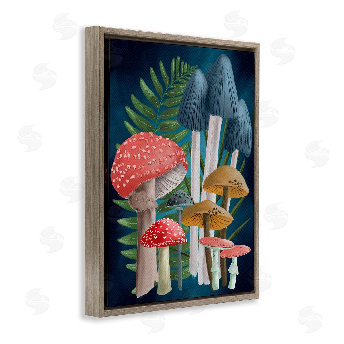 Forest Fern and Mushrooms Brown Floating Frame Canvas Wall Art, Home Decor by Regina Moore